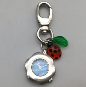 Floral Ladybug Carabiner Clip Pocket Watch 25mm Silver Tone New Battery - Picture 1 of 8
