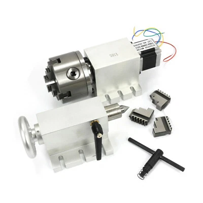 〖ES〗CNC 4th Axis 3 jaw 100mm Rotary A axis Gearbox Reducer ratio 50:1+ Tailstock - Immagine 1 di 4