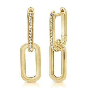 ISAAC WOLF Paper Clip Double Link Hoop Earring 10k Gold Moissanite Stud - Picture 1 of 3