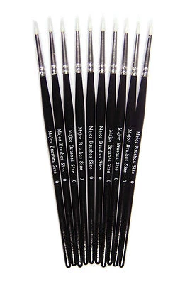 Paquet 10 Taille 0 Synthétique Sable Rond Détail Artist Acrylique Craft Pinceaux - Photo 1/2