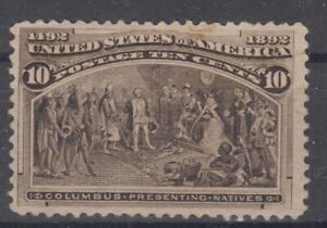 USA MINT OG Scott #237  10 cent black brown "Columbian Exposition"  F  *