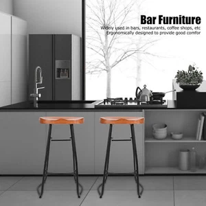 Bar Stool Metal High Backrest Chair Industrial Vintage Design Cafe Wooden Seat - Picture 1 of 11