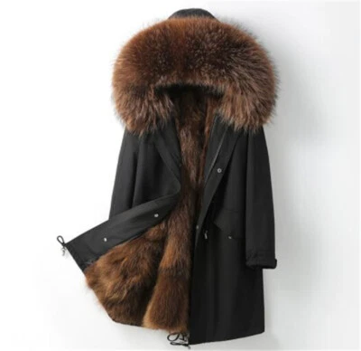 Men's Fox Fur Lining Real Fox Fur Collar Jackets Coats Parka Overcoat Warm - Image 1 of 4