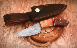 Handmade Walnut/Olive Wood Handle 7.5” Damascus Steel Fixed Blade Hunting Knife - Picture 1 of 5