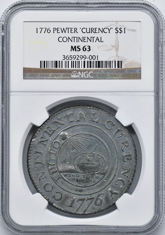 1776 CONTINENTAL $1 NGC MS 63 Cover