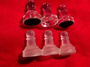 6 PIECES Clear & Frosted Glass Chess  PAWNS 1.5" tall (from sets with 3" kings) - Picture 1 of 2