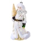 7.5" RAZ Glass Plush White Coat Santa Bottlebrush Tree Ornament Christmas Decor