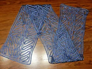 VINTAGE HANDMADE SILK SCARF blue macrame soutache tape battenburg lace shawl 1C - Picture 1 of 3