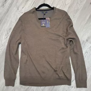 Club Room Men's Merino Wool Sweater Large Brown V-Neck Lightweight Knit New - Picture 1 of 8
