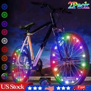 2-Tire Pack LED Bike Wheel Lights Waterproof Bicycle Spoke Tire Light Strip US - Picture 1 of 5