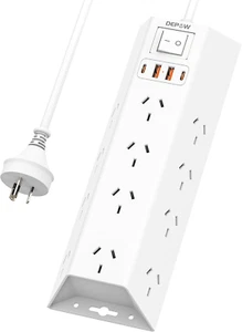 12 Wide Outlets Power Board, Powerboard with 4 USB (2 USB C), 900J Surge Protect - Picture 1 of 8