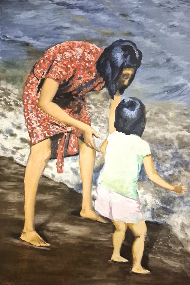 "Mädchen spielt am Strand" - Sammlerstück - Original Ölgemälde - Bild 1 von 1