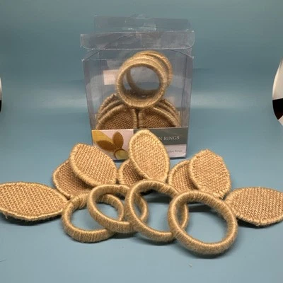 Juego de 8 Anillos de Servilleta Orejas de Conejo de Pascua Tela de Arpillera Natural Yute Bronceado En Caja Foto 1 de 4