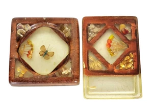 Vintage Boho Butterfly Pressed Flowers Grains Kitschy Trivet Spoon Rest Coasters - Picture 1 of 10