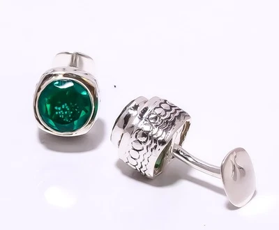 Abotoadura masculina Bali prata esterlina 925 azul neon apatita CL735827 - Imagem 1 de 4