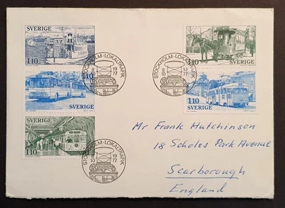 Sweden stamps 1977 Local Traffic Transport Train Bus Ferry Tram First day cover - Image 1 of 2