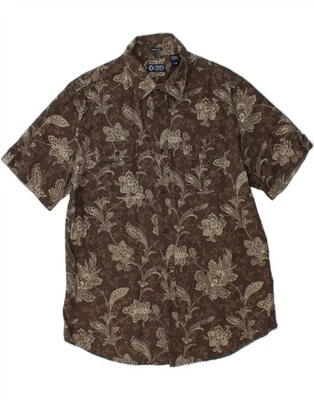 CHAPS Mens Custom Fit Short Sleeve Shirt Large Brown Floral Cotton BB08 - Image 1 of 3