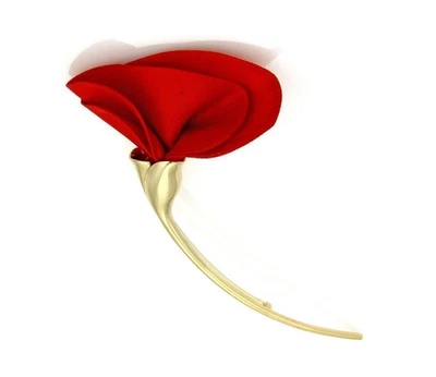 Tiffany & Co. Peretti Amapola 18k Yellow Gold & Red Silk Poppy Pin Brooch - Image 1 of 4