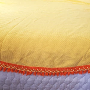 Vintage 70s Bright and Beautiful Round Large Tablecloth Yellow & Orange Fringe - Picture 1 of 8