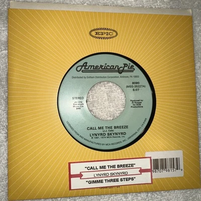 Lynyrd Skynyrd 45rpm Call Me The Breeze & Gimme Three Steps New W Jukebox Tag - Image 1 of 2