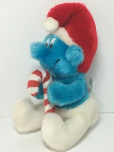 Smurf Plush with Candy Cane 1982 Peyo Wallace & Berrie Co. Vintage - Picture 1 of 6
