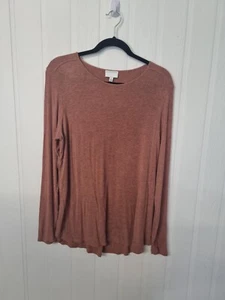 WITCHERY size L dusty pink round neck long sleeve jersey flowy basic blouse - Picture 1 of 6