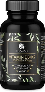 Luondu Vitamin D3 20.000 I.E + Vitamin K2 MK7 200 mcg Depot (Hochdosiert & Vegan - Bild 1 von 3