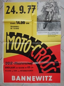 altes Plakat Werbung Motorrad Moto-Cross Bannewitz DDR Meisterschaft Sept. 1977 - Bild 1 von 6