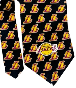 Vtg NWOT LA Lakers Tie NBA Properties Ralph Marlin & Co RM Style Black 100% Silk - Picture 1 of 11
