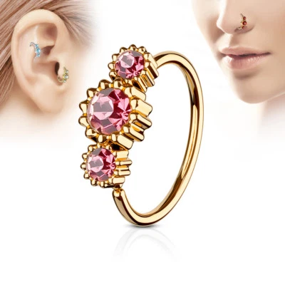 Piercing Anillo Nariz Aro Daith Cz Oro Rosa IP CZ Oreja Hélice Torre Tragus Cómodo 20G Foto 1 de 2