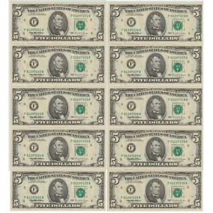 USA $5 FEDERAL RESERVE NOTES SERIES 1995 ATLANTA 10 CONSECUTIVE NUMBER CRISP UNC - Picture 1 of 3