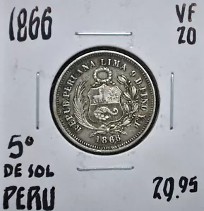 1866 Peru 1/5 Sol - Picture 1 of 2