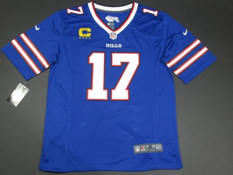 Josh Allen #17 Buffalo Bills 4 Star GOLD Captain Patch 2023-24 Jersey Blue Cover