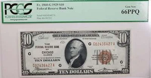 1929 $10 Federal Reserve Note, Chicago, IL., PCGS CU-66 EPQ., GFRB007 - Picture 1 of 2
