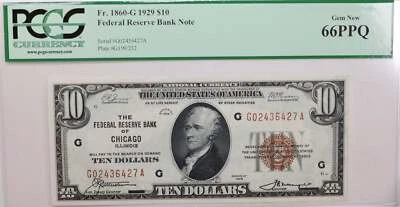 1929 $10 Federal Reserve Note, Chicago, IL., PCGS CU-66 EPQ., GFRB007 - Image 1 of 2