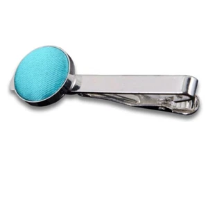 Robin’s Egg Blue Tie Clip Plain Solid Fabric Inlay Mens Wedding Accessory by DQT - Picture 1 of 1