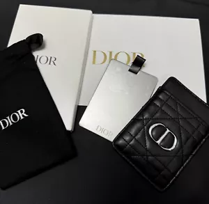 Dior 2024 Black Quilted Card Case w/ Mirror, Drawstring Pouch Original Box NEW - Picture 1 of 7