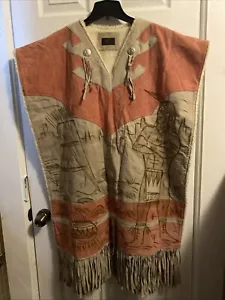 Vintage Armandos Echtleder Wildleder Fransen Poncho Indianer Design OS - Bild 1 von 9