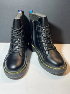 Stivali donna Brolk taglia 9 pelle nero giallo cuciture cerniera laterale - Foto 1 di 5