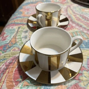 Graces Teaware Cup And Saucer Gold & White Stripe Pattern Teacup - Picture 1 of 6