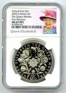 2025 5£ GREAT BRITAIN UNC NGC MS67 DPL THE QUEEN MOTHER FIRST RELEASES - Picture 1 of 2