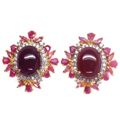 Heizbar 12 X 16 Mm. Rot Rubin,Saphir & Zirkonia Ohrringe 925 Silber Sterling - Bild 1 von 4