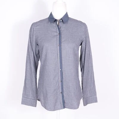 Theory Cotton Blue Denim Accent Gingham Button Up Collared Shirt - size S — 第 1/4 张图片