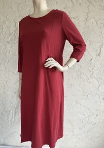 APPLESEEDS Dress Red Cotton Spandex 3/4 Sleeve Midi A-Line Tunic Size M - Picture 1 of 7