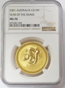2001 GOLD AUSTRALIA $100 LUNAR YEAR OF THE SNAKE NGC MINT STATE 70 - Picture 1 of 2