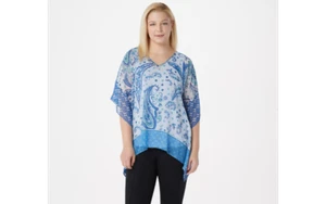 Top de bufanda transparente de gasa impresa Susan Graver con tanque tejido azul pequeño A350170 - Imagen 1 de 8