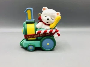 Vtg 1999 Hallmark Baby’s 1st Christmas Ornament Peppermint Express Train, Bear - Picture 1 of 7