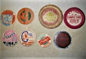 Lote de 8 tapas de botella de leche vintage Beveridge para bebidas de jugo de naranja grado de granja láctea - Imagen 1 de 11