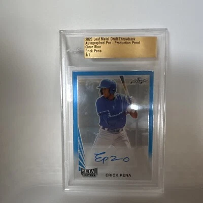 2020 Leaf Metal Draft Baseball AUTO PRE-PROD PR CLEAR BLUE 1/1 Erick Peña  - Image 1 of 2
