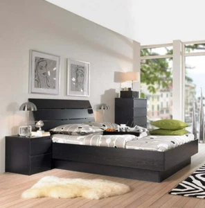 3 Piece Black Full Size Platform Bed Set Home Bedroom Furniture Chest - Picture 1 of 10